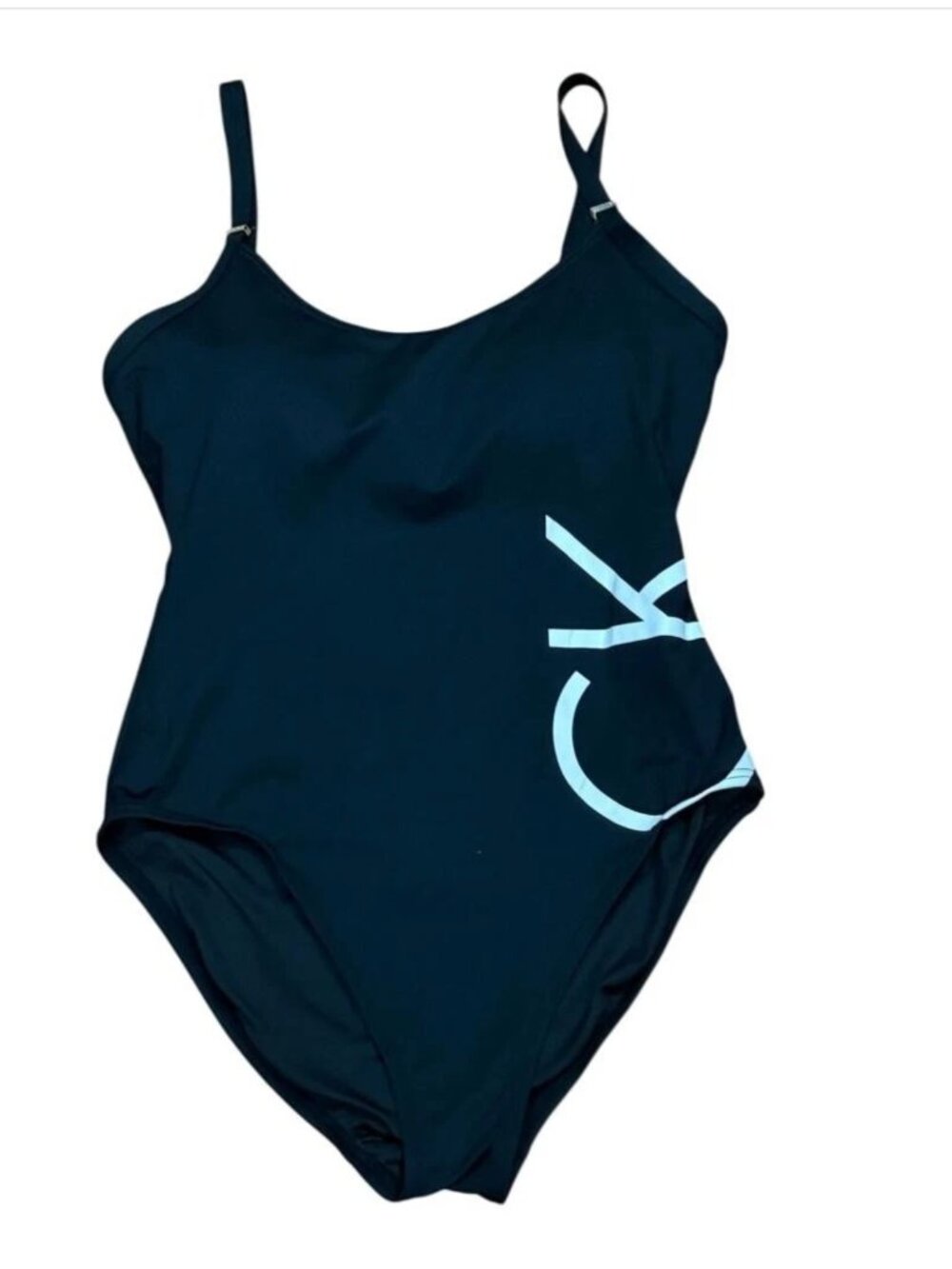 Calvin Klein Swimsuit Womens Medium Black Blue Logo One Piece Adjustable Straps